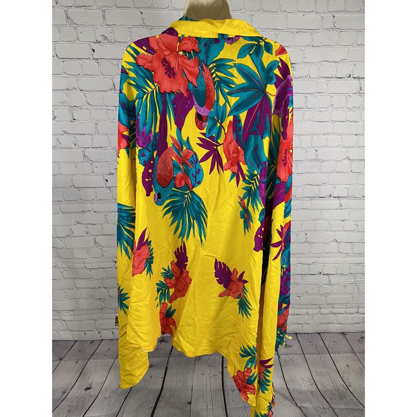 NWT Caribbean Fashion Colorful Floral Beaded Fringe Wrap Scarf Shawl (66x44)