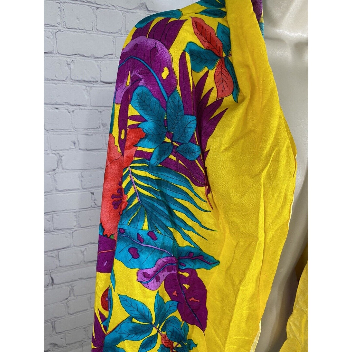NWT Caribbean Fashion Colorful Floral Beaded Fringe Wrap Scarf Shawl (66x44)