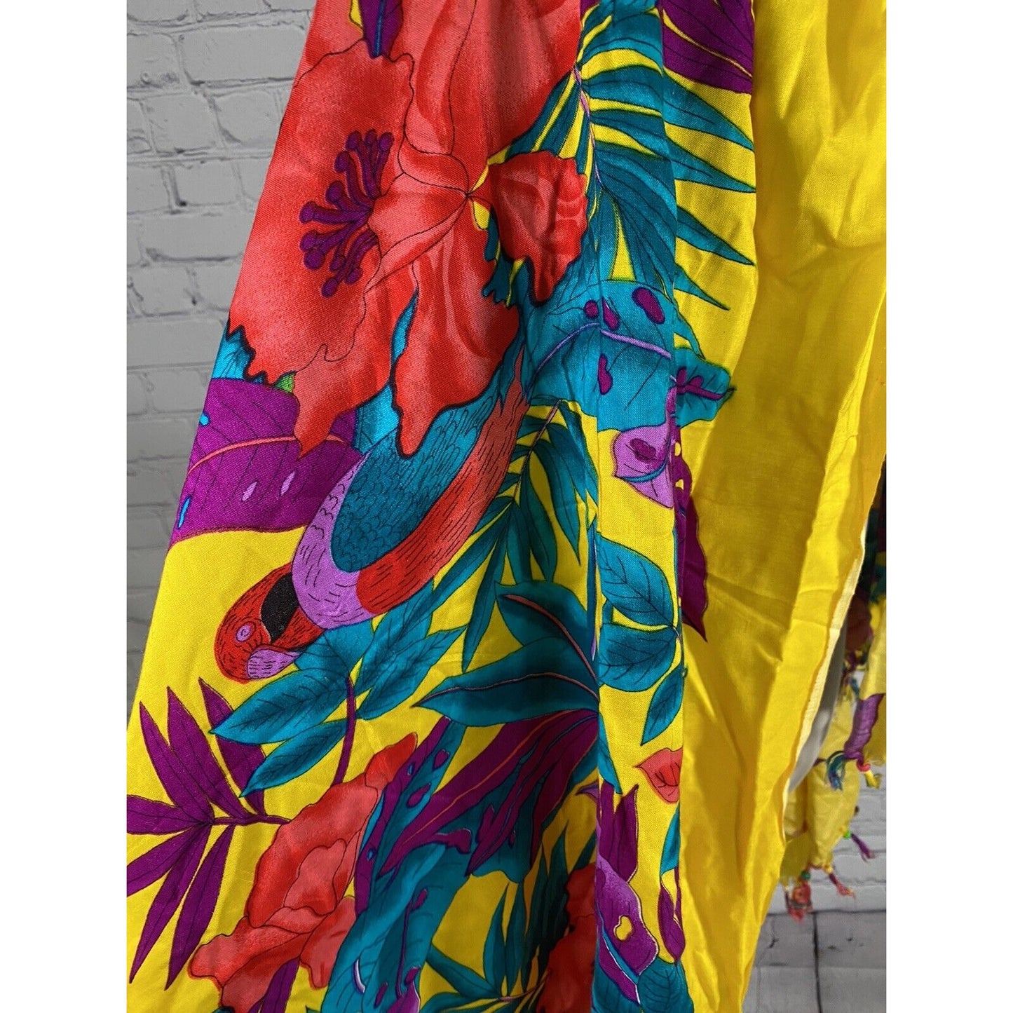 NWT Caribbean Fashion Colorful Floral Beaded Fringe Wrap Scarf Shawl (66x44)