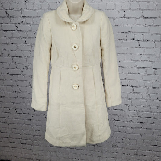 J.CREW Ivory Lady Day Wool Blend Buttoned Pockets Collared Lined Over Coat 2