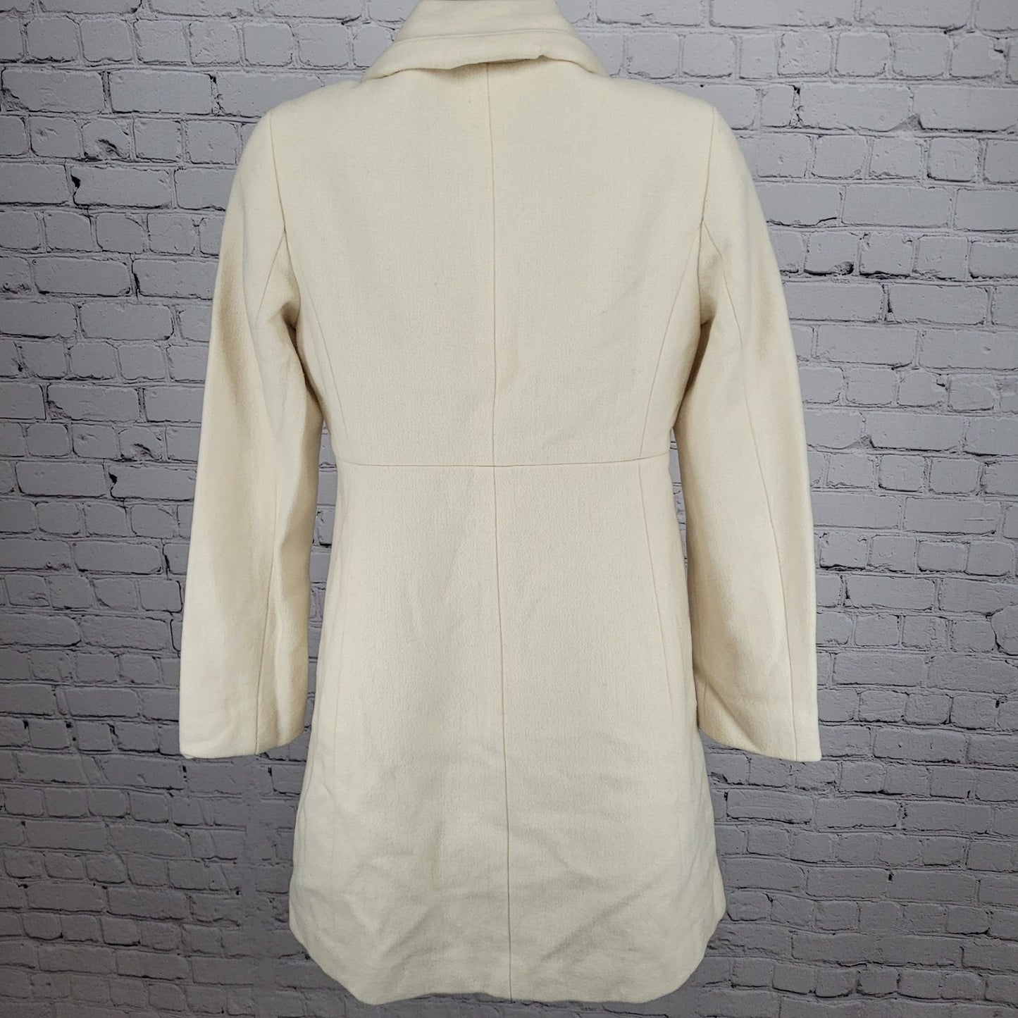 J.CREW Ivory Lady Day Wool Blend Buttoned Pockets Collared Lined Over Coat 2