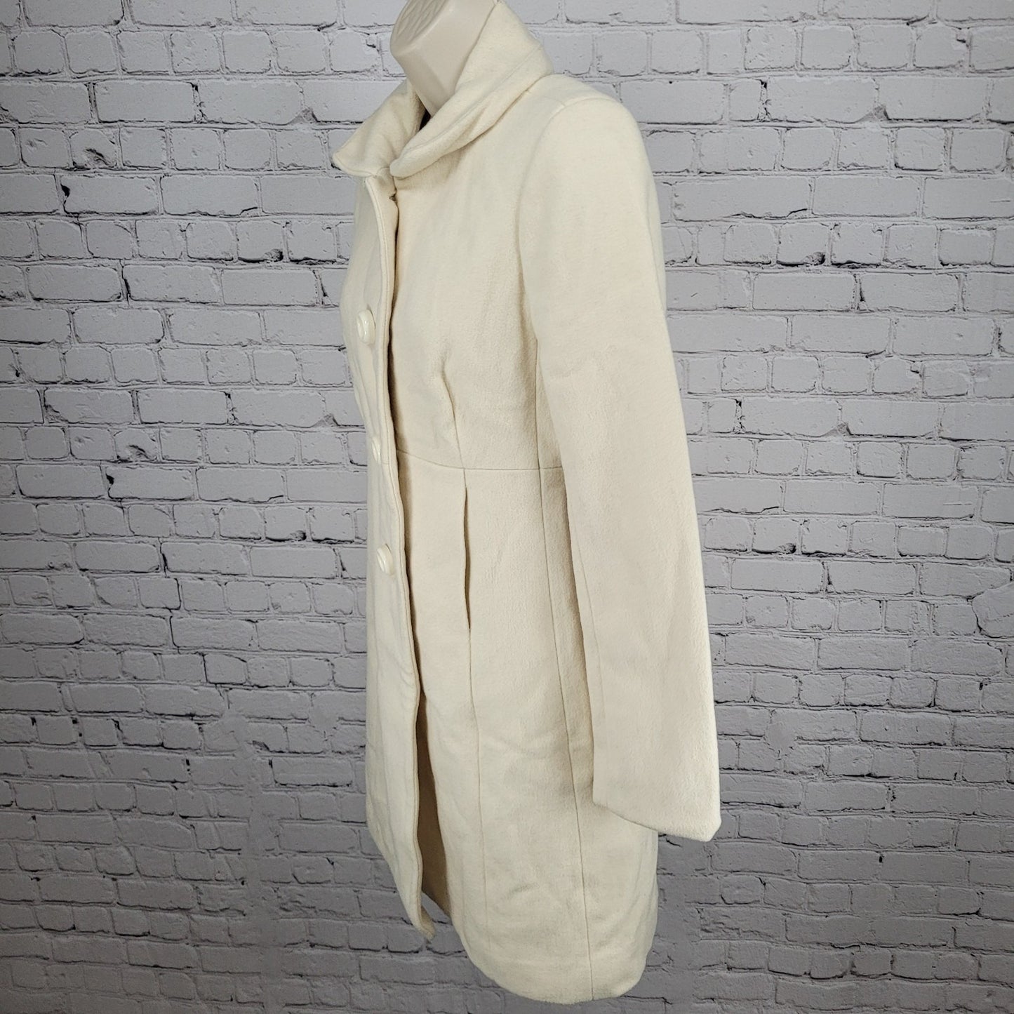 J.CREW Ivory Lady Day Wool Blend Buttoned Pockets Collared Lined Over Coat 2
