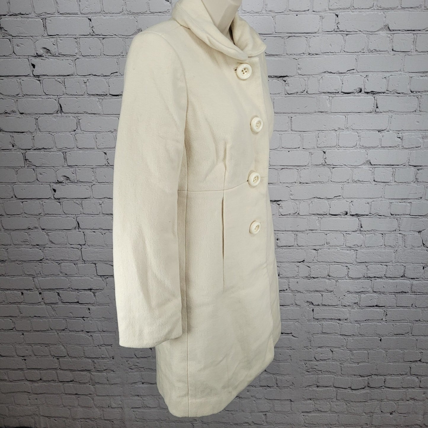 J.CREW Ivory Lady Day Wool Blend Buttoned Pockets Collared Lined Over Coat 2