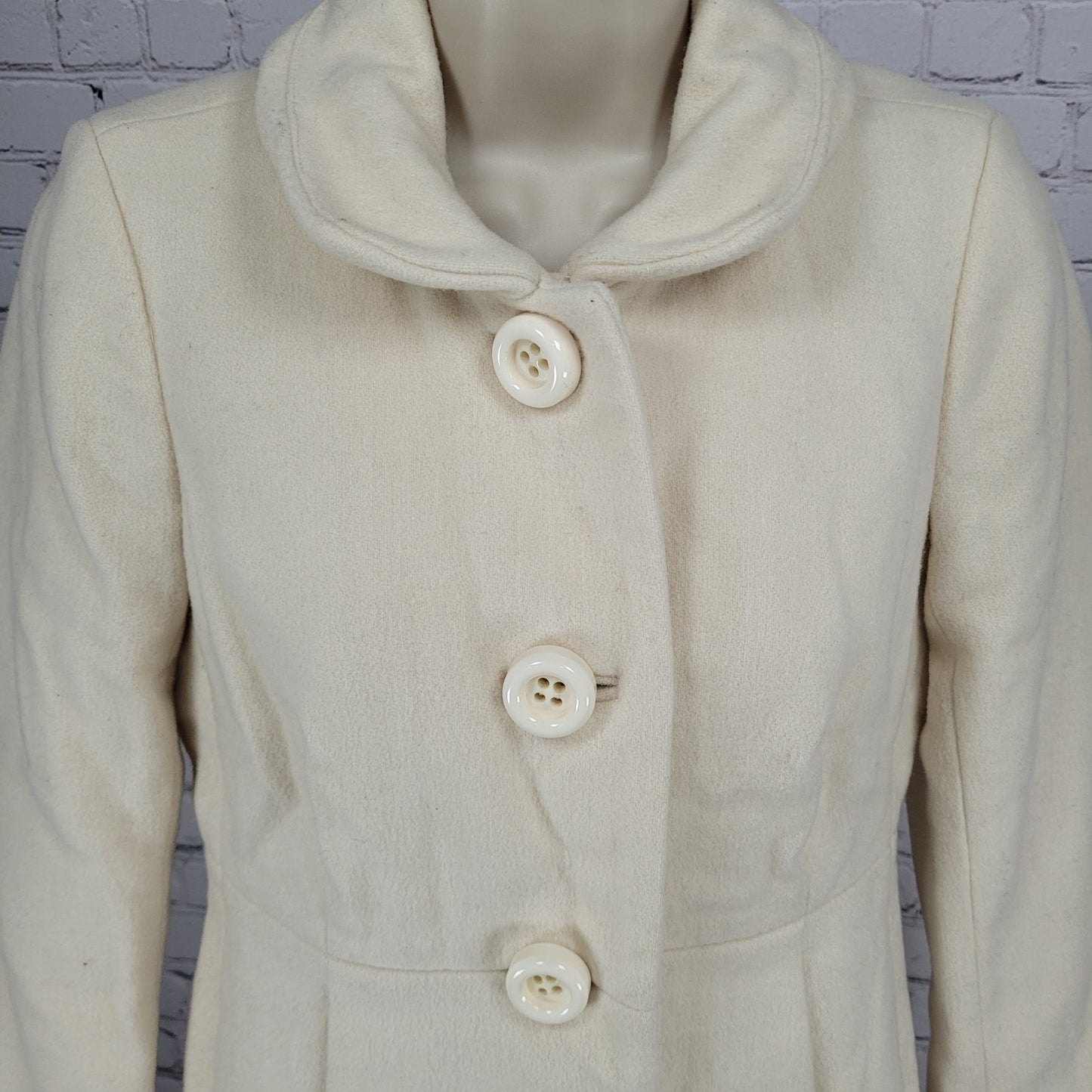 J.CREW Ivory Lady Day Wool Blend Buttoned Pockets Collared Lined Over Coat 2