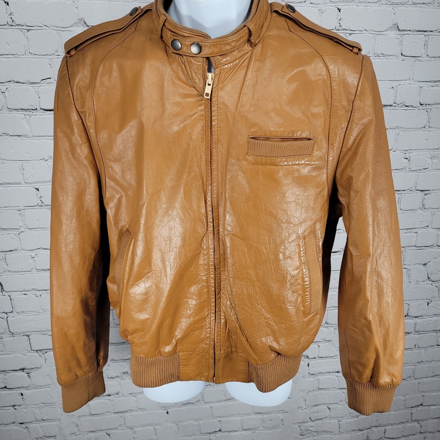 Unbranded Orange Brown Genuine Leather Full Zipped Bomber Jacket Korea Large L