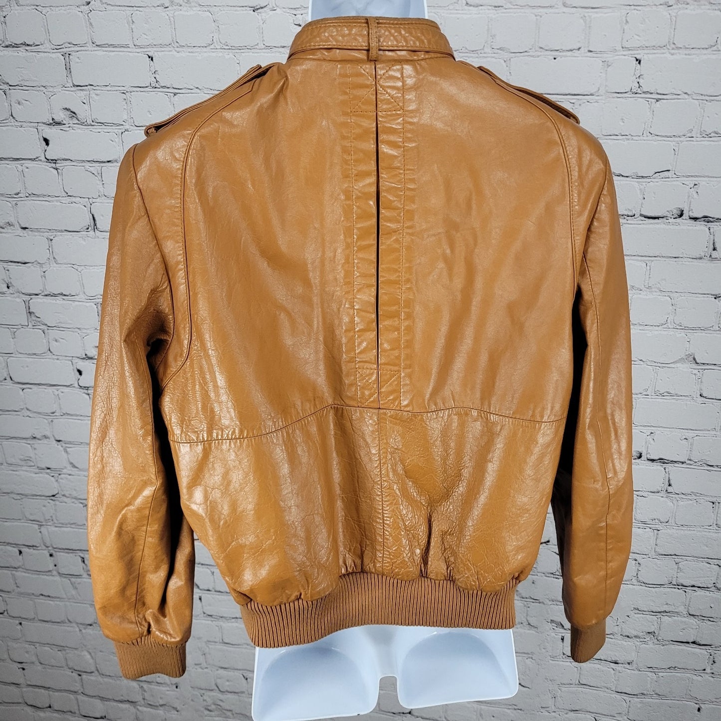 Unbranded Orange Brown Genuine Leather Full Zipped Bomber Jacket Korea Large L