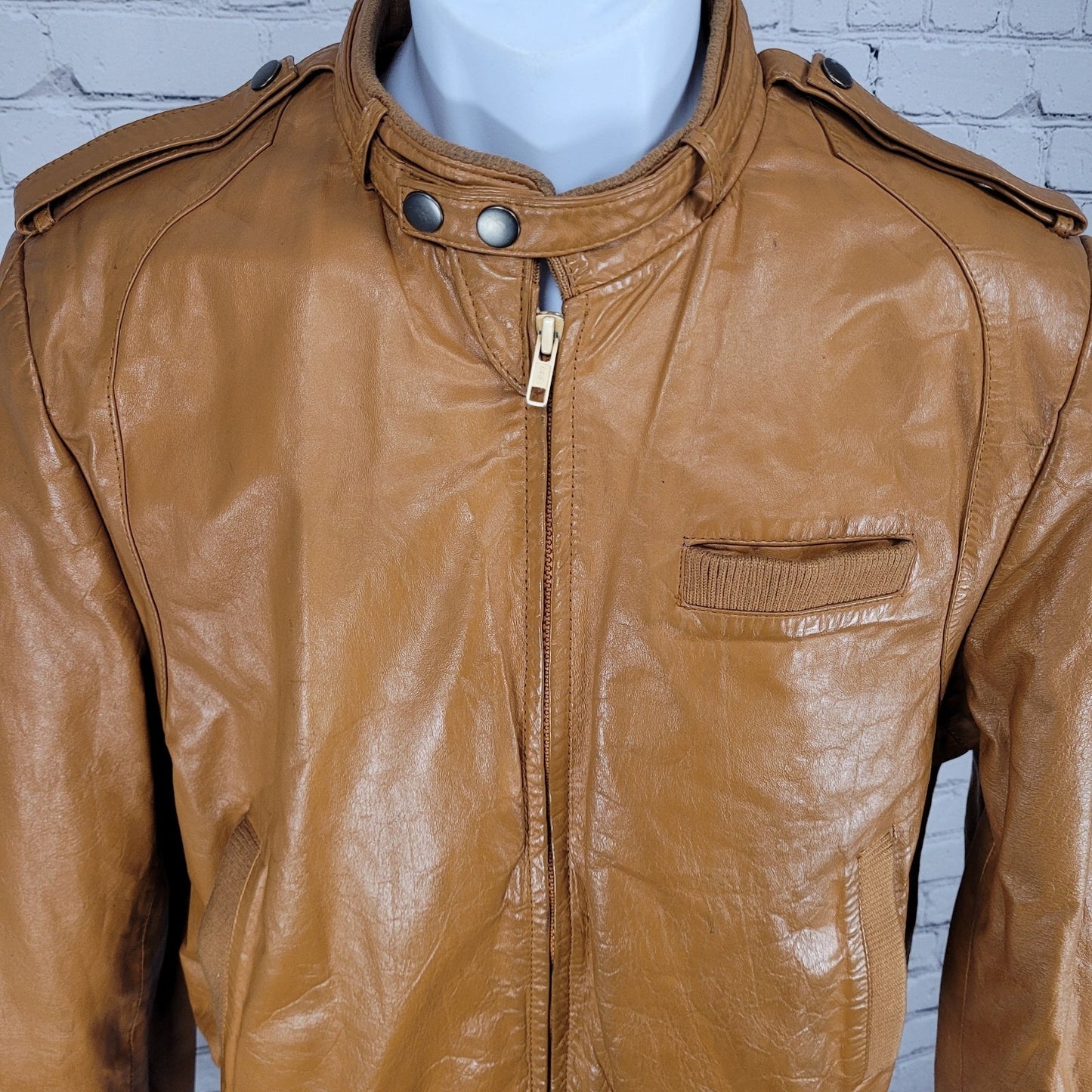 Unbranded Orange Brown Genuine Leather Full Zipped Bomber Jacket Korea Large L