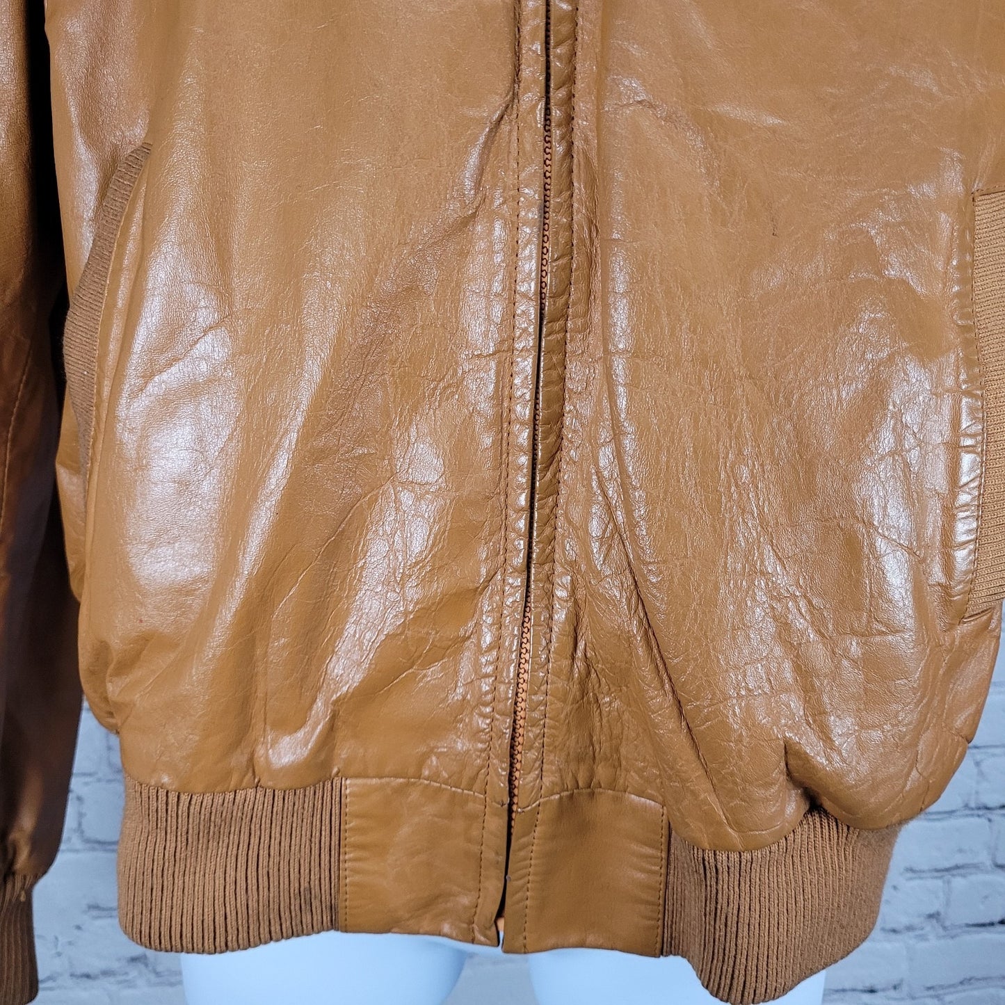 Unbranded Orange Brown Genuine Leather Full Zipped Bomber Jacket Korea Large L