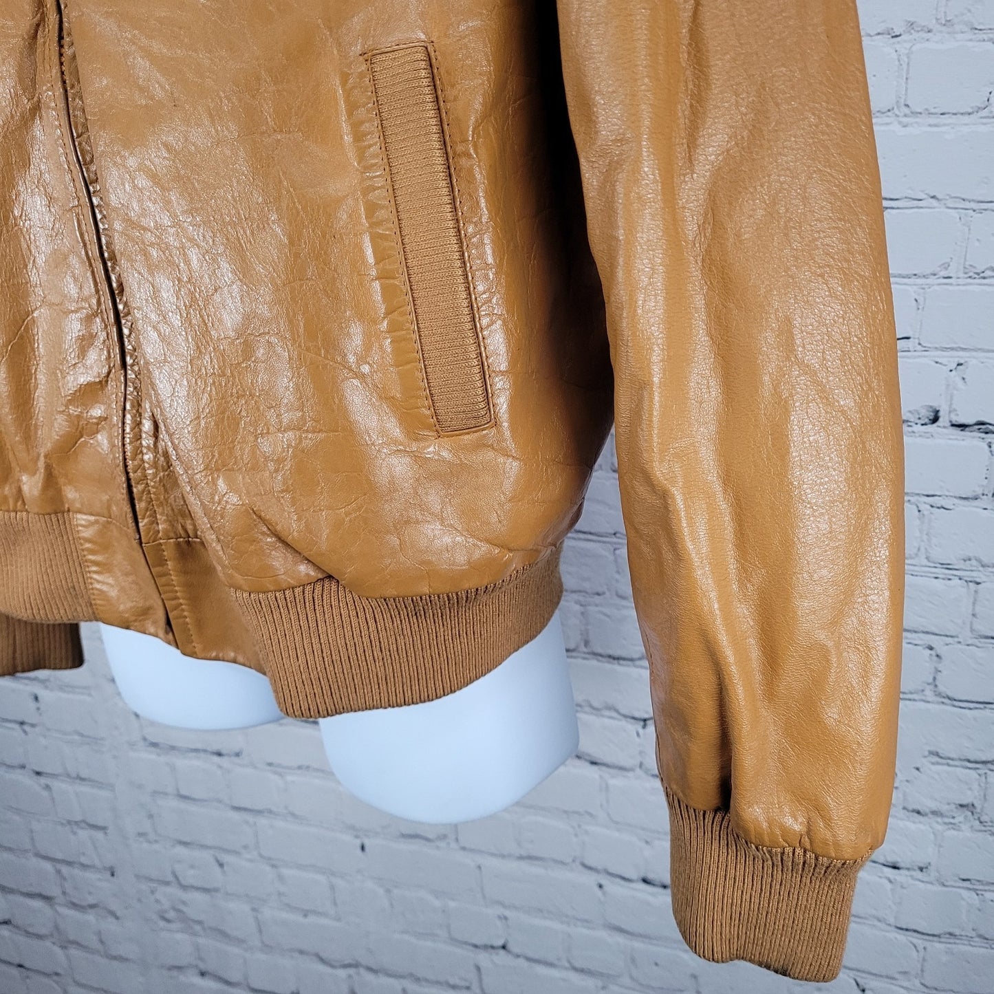 Unbranded Orange Brown Genuine Leather Full Zipped Bomber Jacket Korea Large L