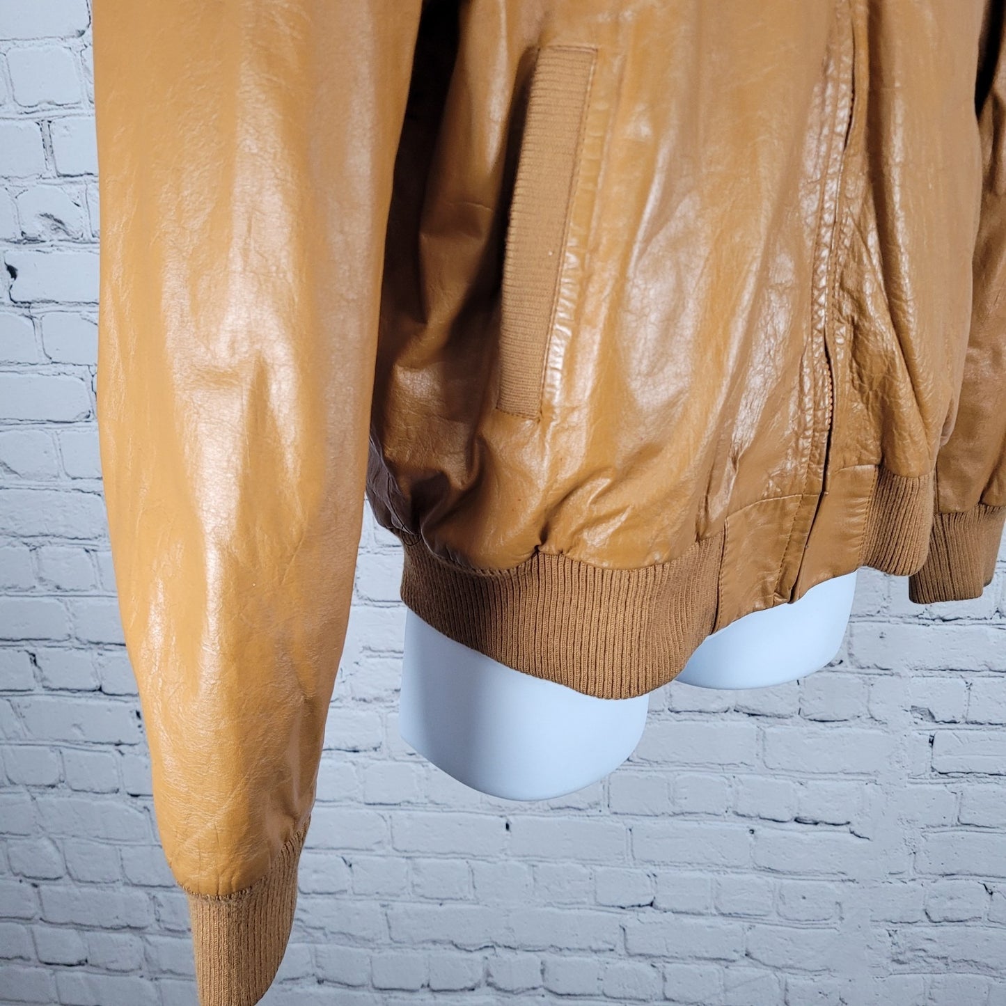 Unbranded Orange Brown Genuine Leather Full Zipped Bomber Jacket Korea Large L