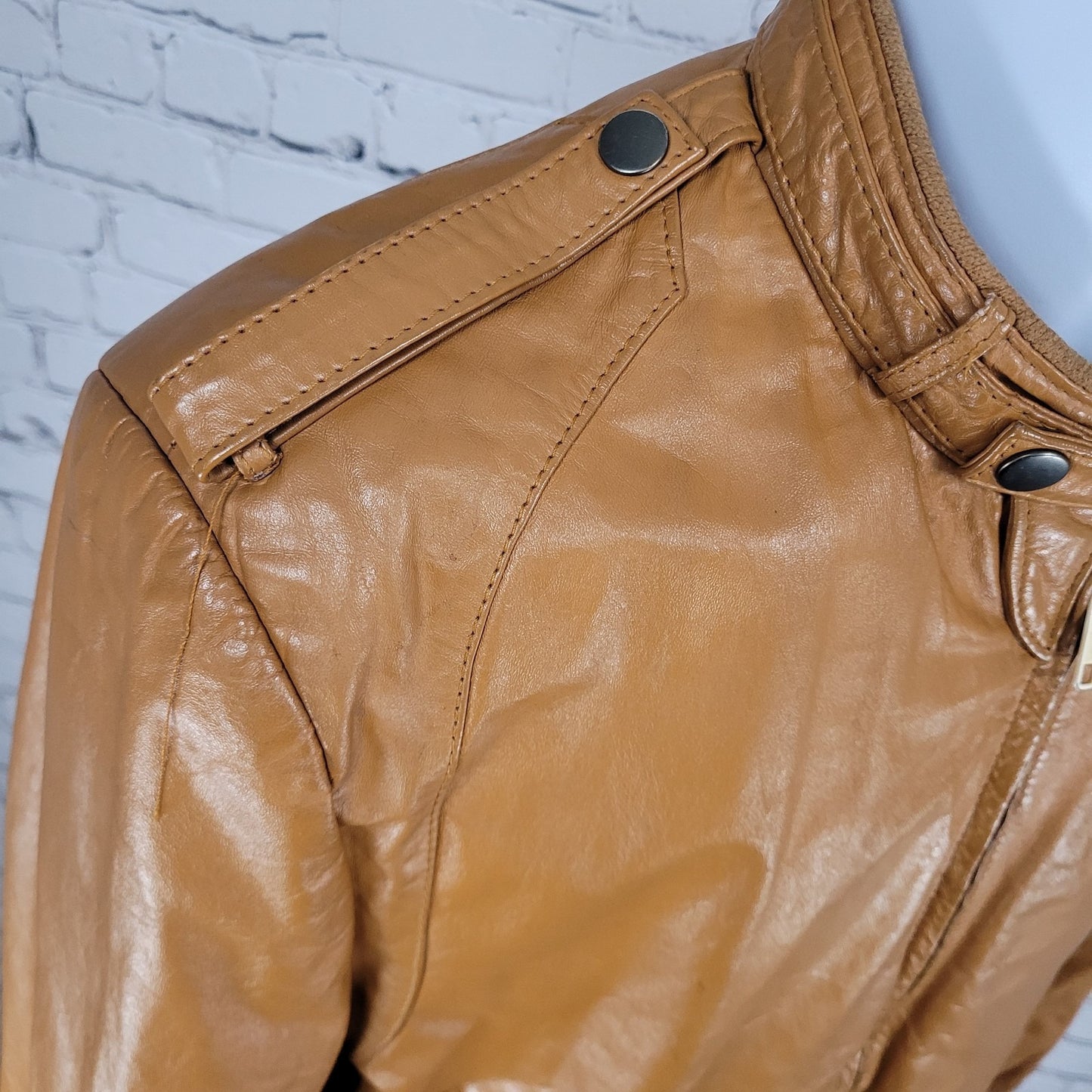 Unbranded Orange Brown Genuine Leather Full Zipped Bomber Jacket Korea Large L