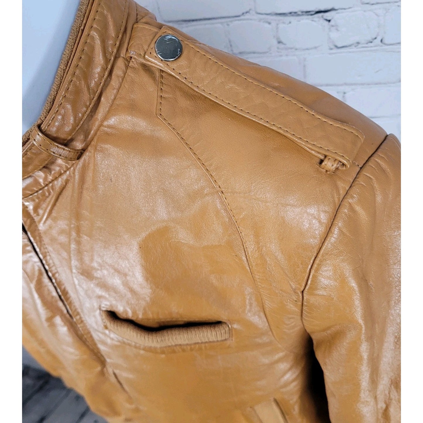 Unbranded Orange Brown Genuine Leather Full Zipped Bomber Jacket Korea Large L