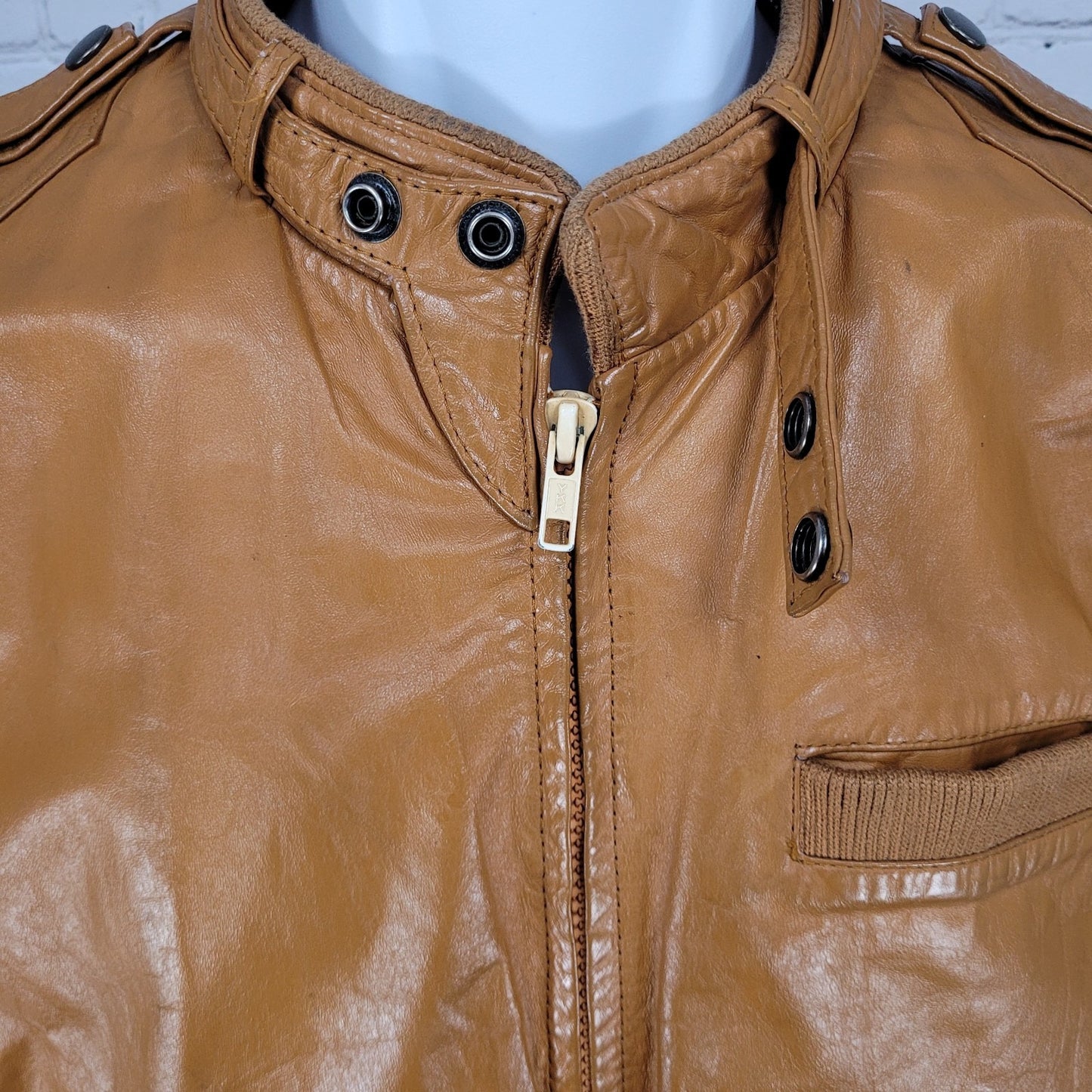 Unbranded Orange Brown Genuine Leather Full Zipped Bomber Jacket Korea Large L