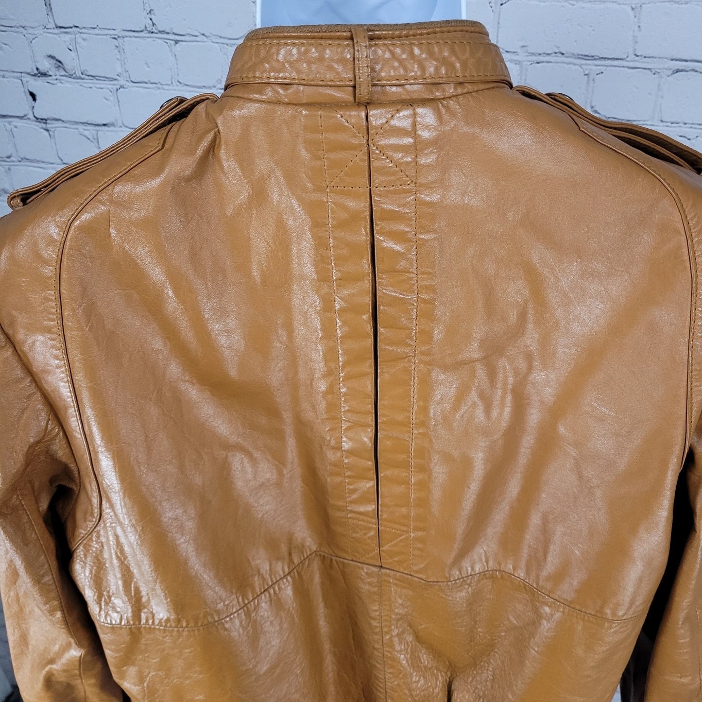 Unbranded Orange Brown Genuine Leather Full Zipped Bomber Jacket Korea Large L