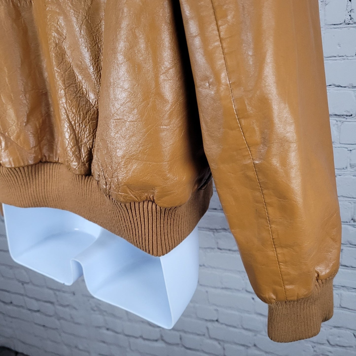 Unbranded Orange Brown Genuine Leather Full Zipped Bomber Jacket Korea Large L