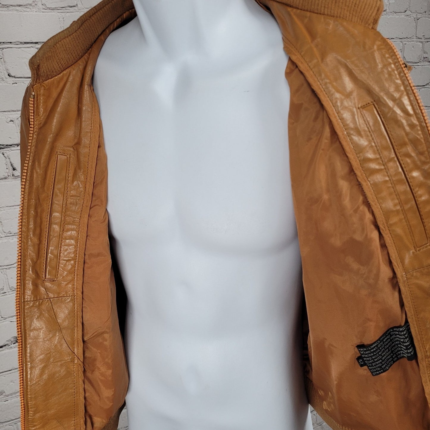 Unbranded Orange Brown Genuine Leather Full Zipped Bomber Jacket Korea Large L