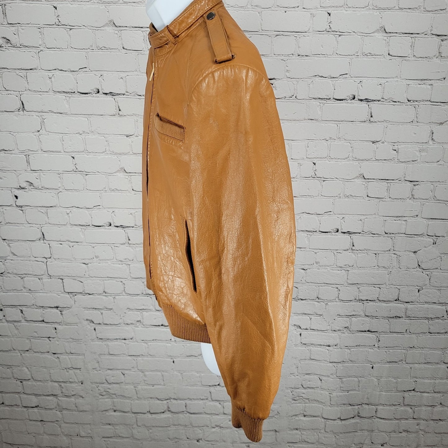 Unbranded Orange Brown Genuine Leather Full Zipped Bomber Jacket Korea Large L