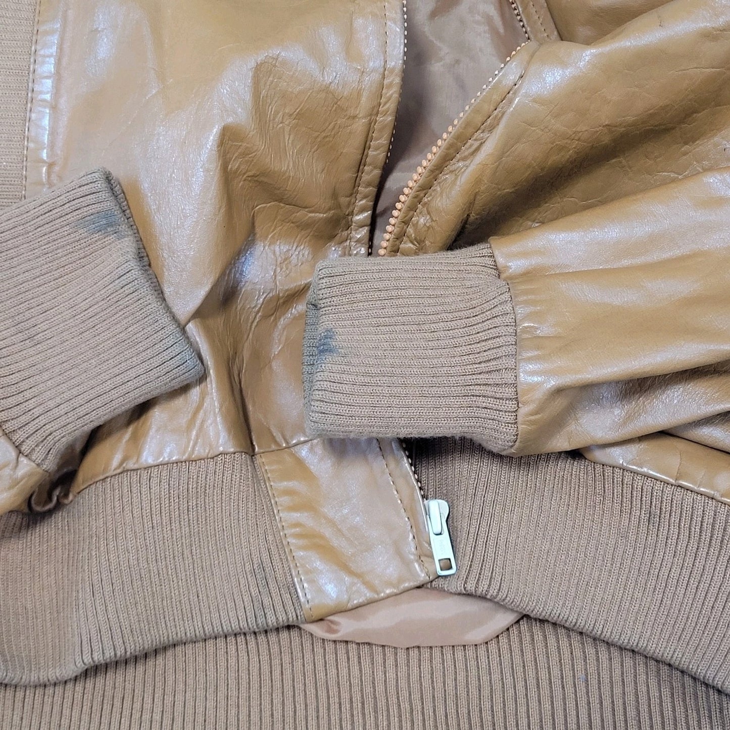 Unbranded Orange Brown Genuine Leather Full Zipped Bomber Jacket Korea Large L