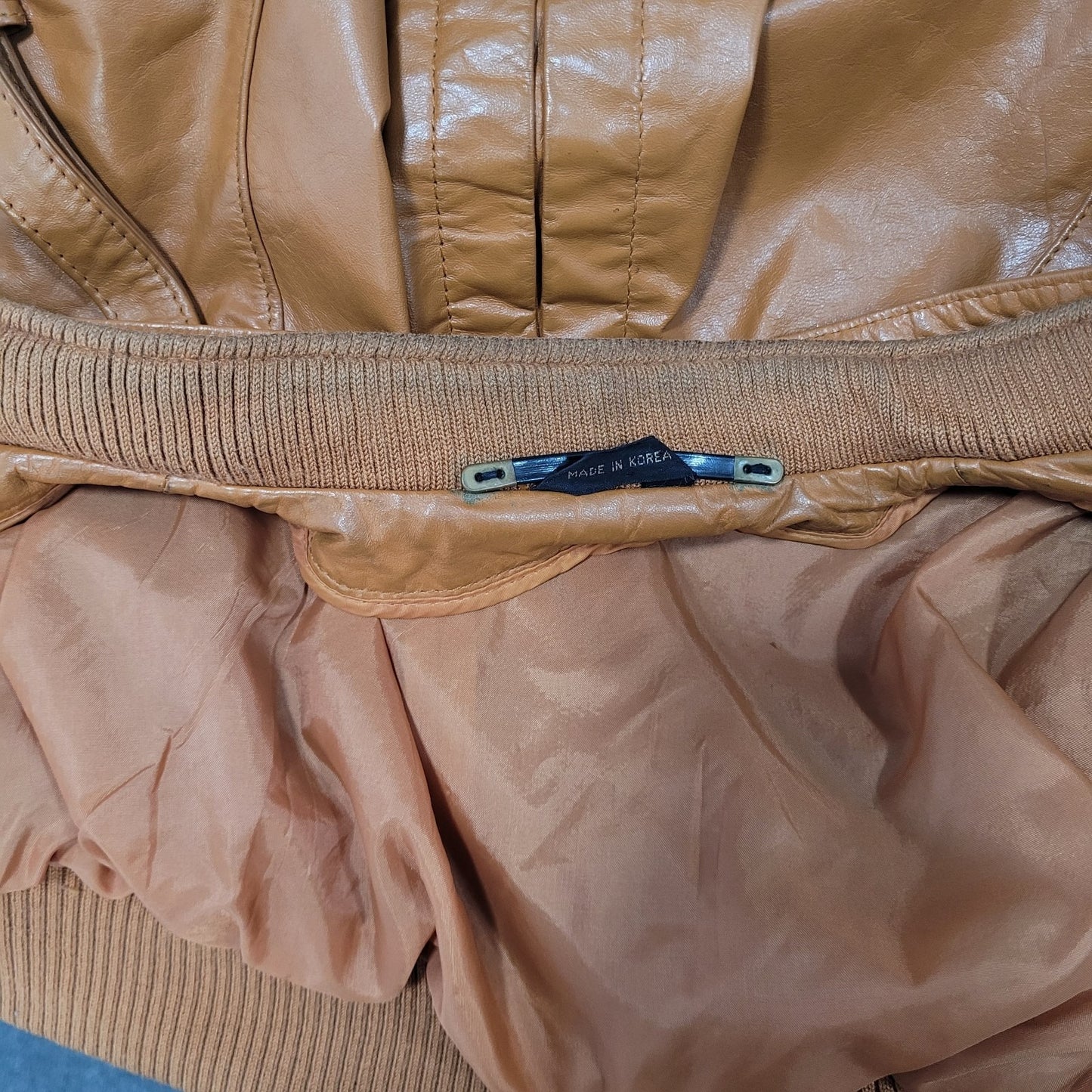 Unbranded Orange Brown Genuine Leather Full Zipped Bomber Jacket Korea Large L