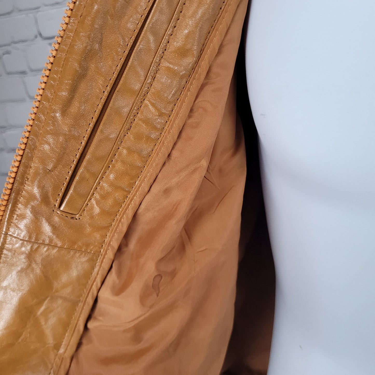 Unbranded Orange Brown Genuine Leather Full Zipped Bomber Jacket Korea Large L