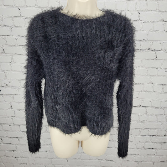 Urban Outfitters Black Faux Fur Fuzzy Pullover Cropped Sweater Size Large L