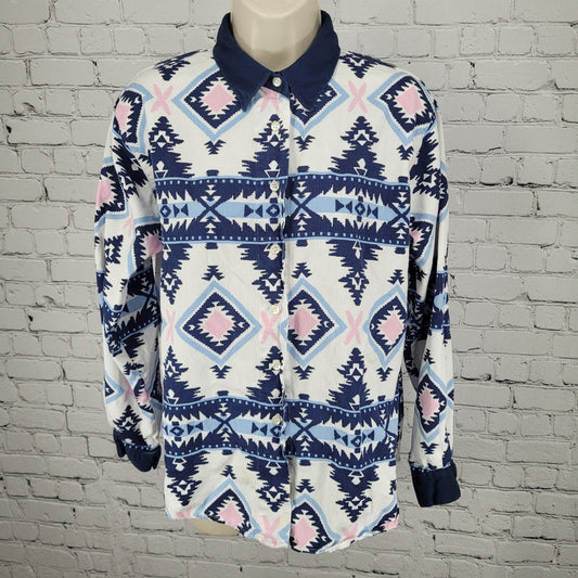 VTG Southeast Canyon Blue Pink Aztec Cotton Corduroy Button Up Shirt Large L