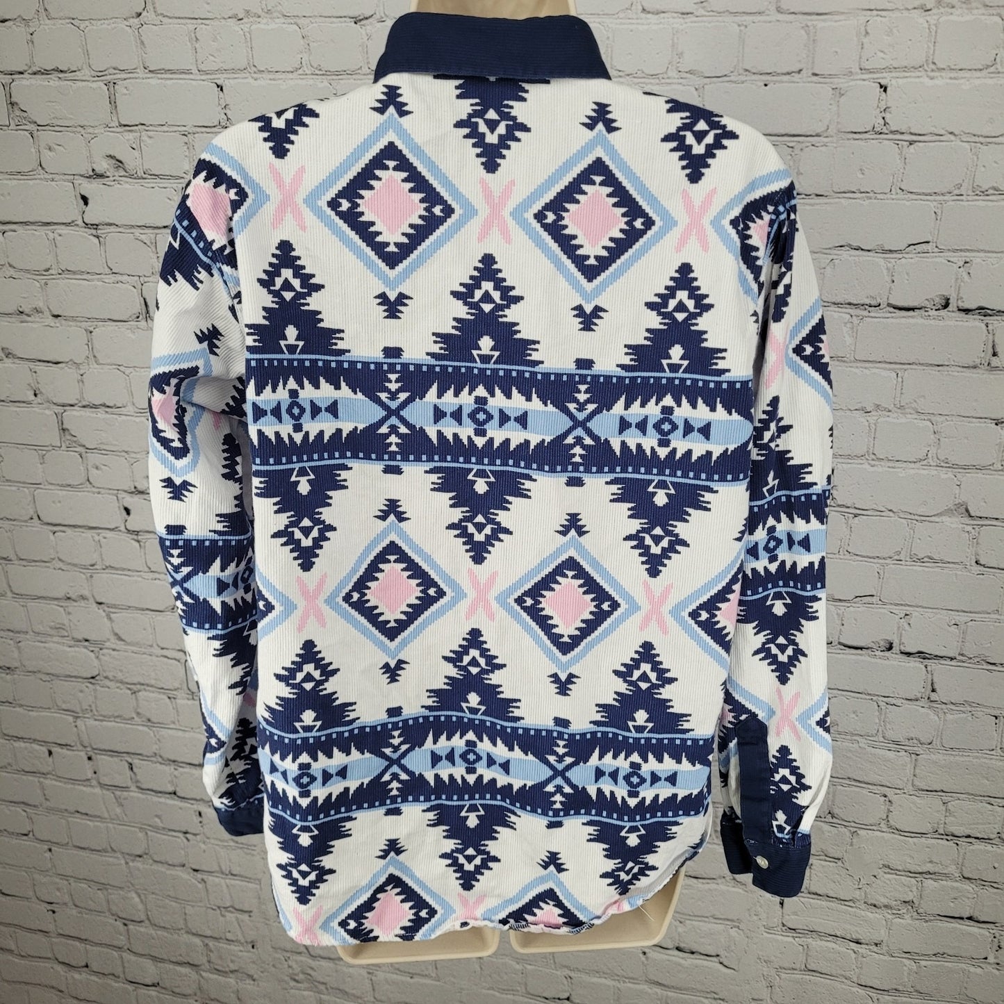 VTG Southeast Canyon Blue Pink Aztec Cotton Corduroy Button Up Shirt Large L