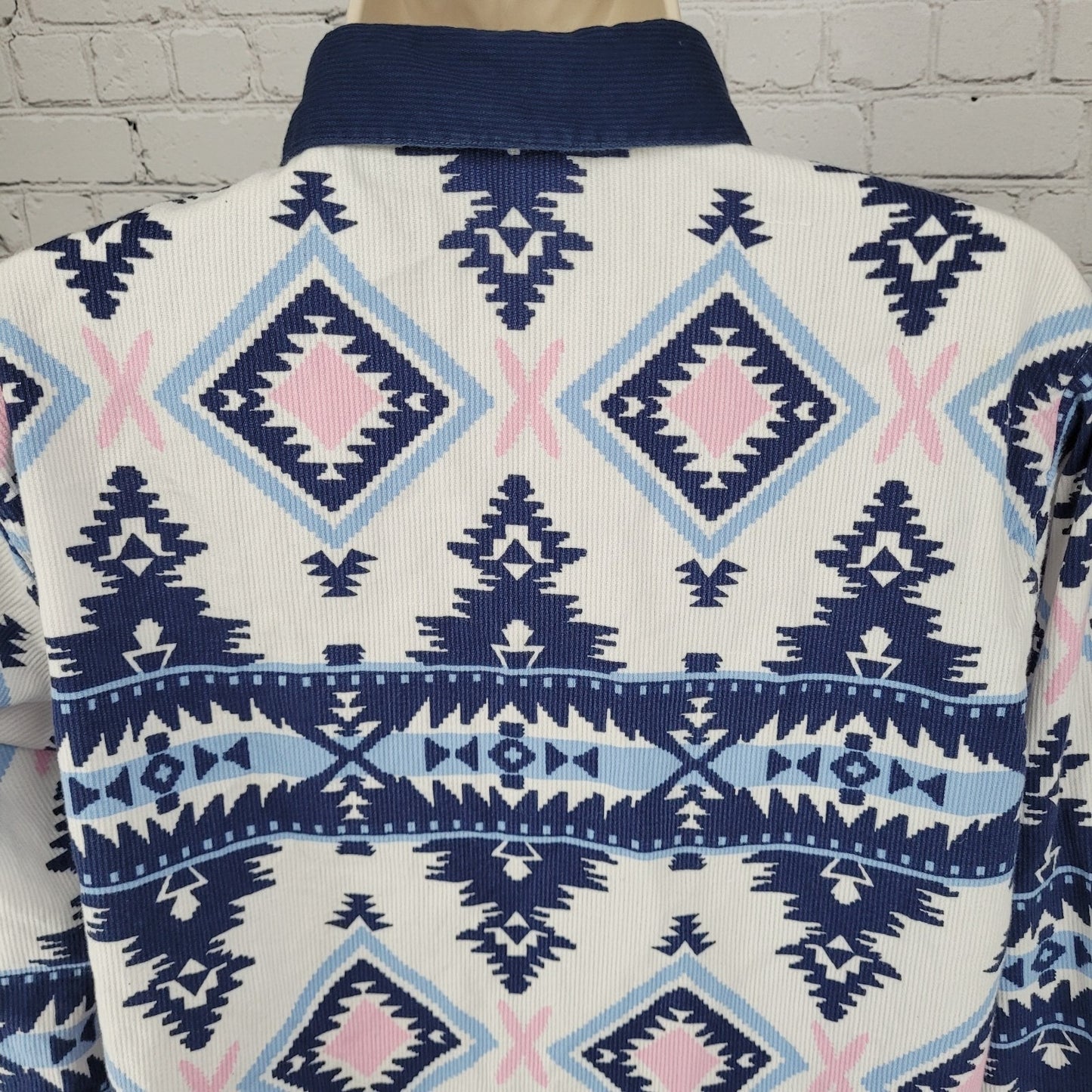 VTG Southeast Canyon Blue Pink Aztec Cotton Corduroy Button Up Shirt Large L