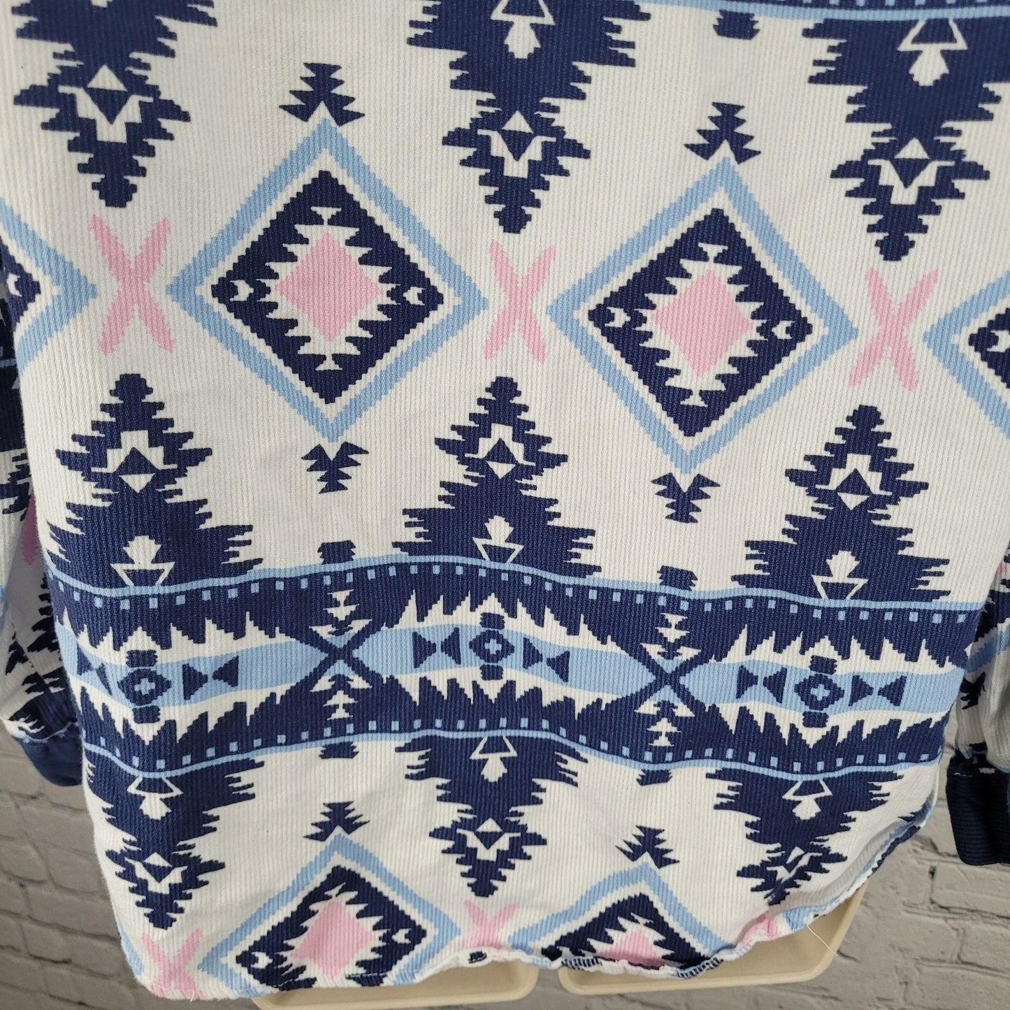 VTG Southeast Canyon Blue Pink Aztec Cotton Corduroy Button Up Shirt Large L