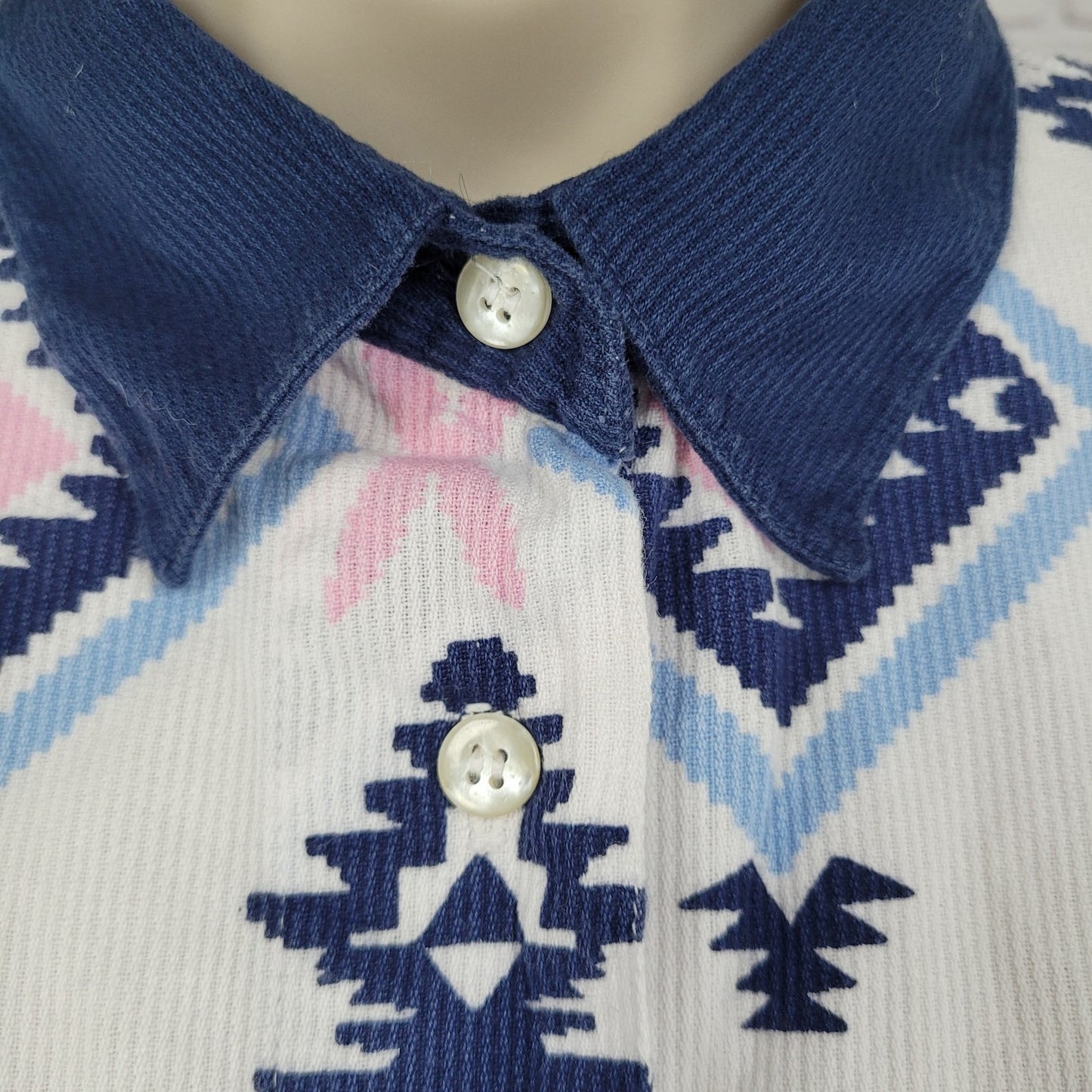 VTG Southeast Canyon Blue Pink Aztec Cotton Corduroy Button Up Shirt Large L