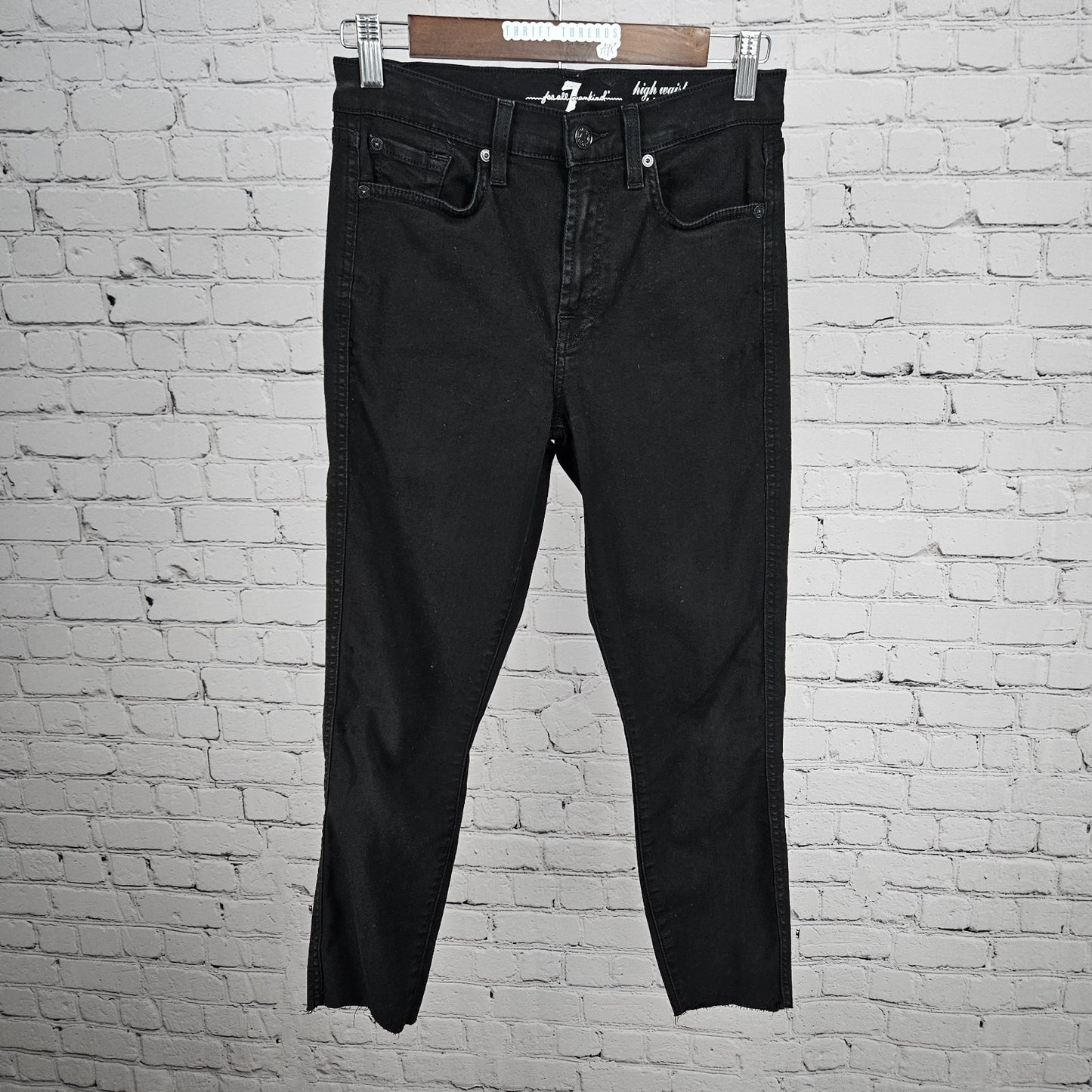 7 For All Mankind Black Denim High Waist Ankle Gwenevere Raw Hem Jeans 27(27x24)