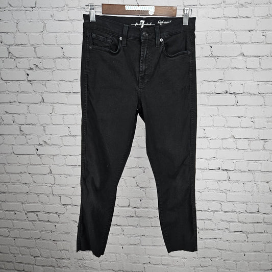 7 For All Mankind Black Denim High Waist Ankle Gwenevere Raw Hem Jeans 27(27x24)