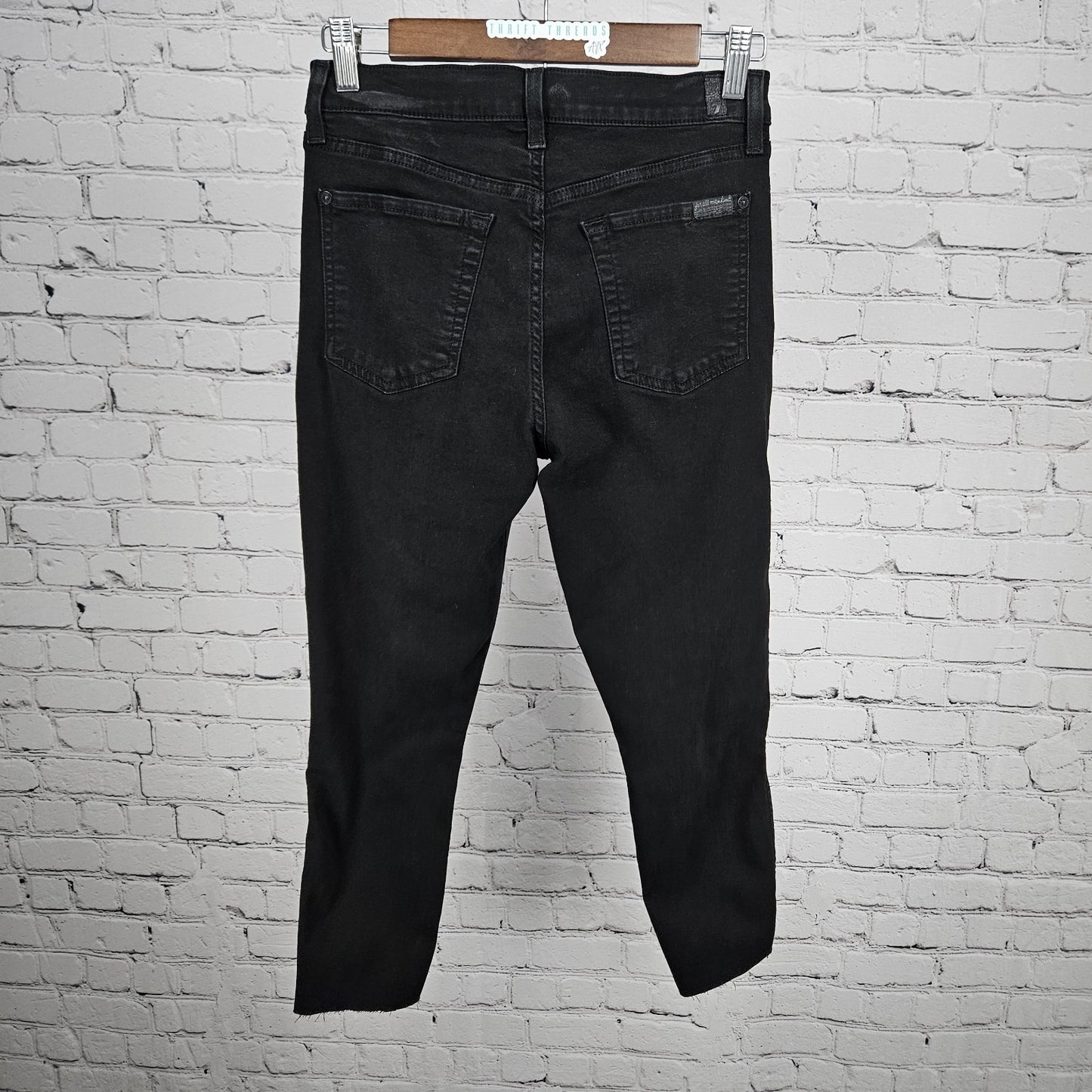 7 For All Mankind Black Denim High Waist Ankle Gwenevere Raw Hem Jeans 27(27x24)