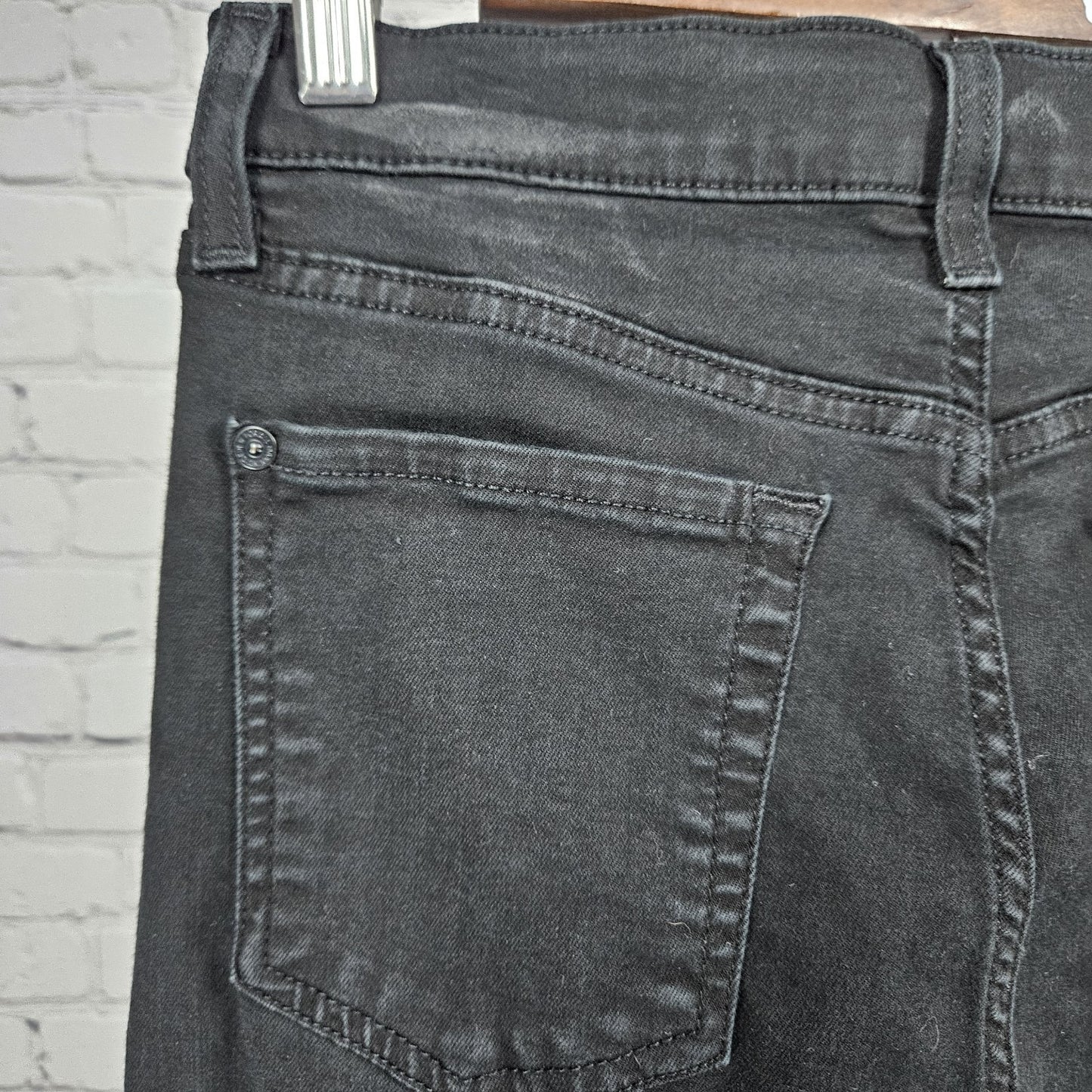 7 For All Mankind Black Denim High Waist Ankle Gwenevere Raw Hem Jeans 27(27x24)