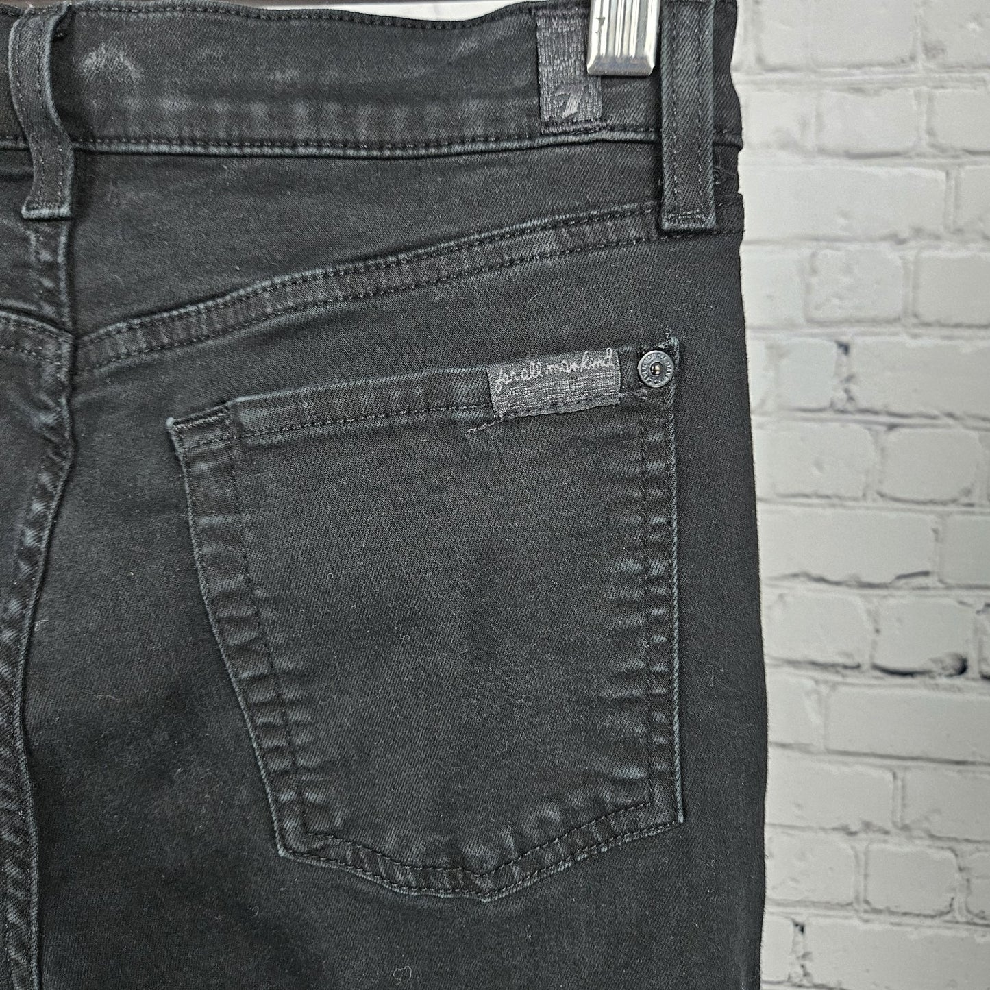 7 For All Mankind Black Denim High Waist Ankle Gwenevere Raw Hem Jeans 27(27x24)