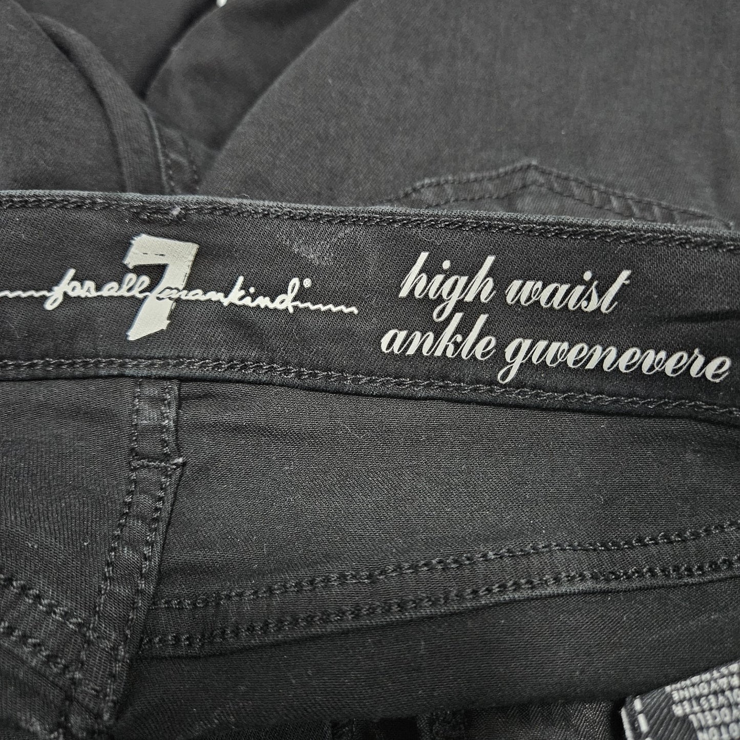 7 For All Mankind Black Denim High Waist Ankle Gwenevere Raw Hem Jeans 27(27x24)