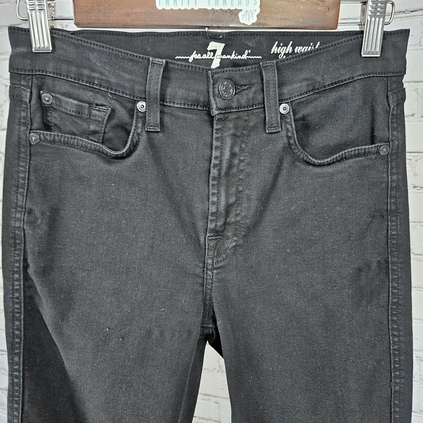 7 For All Mankind Black Denim High Waist Ankle Gwenevere Raw Hem Jeans 27(27x24)