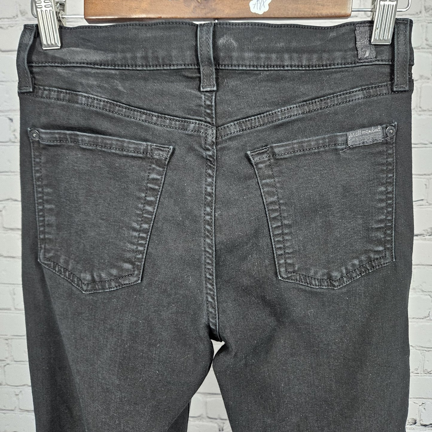 7 For All Mankind Black Denim High Waist Ankle Gwenevere Raw Hem Jeans 27(27x24)
