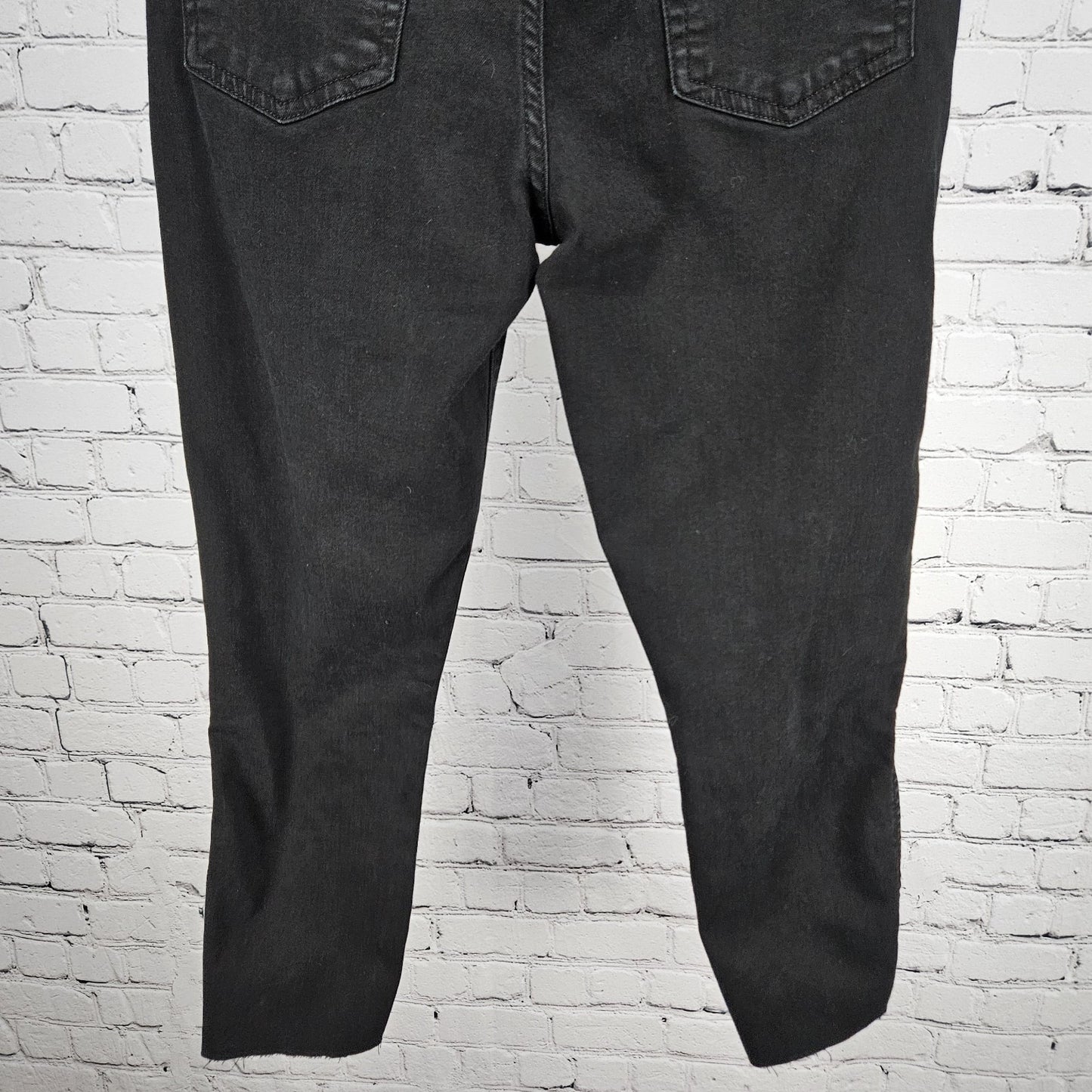 7 For All Mankind Black Denim High Waist Ankle Gwenevere Raw Hem Jeans 27(27x24)