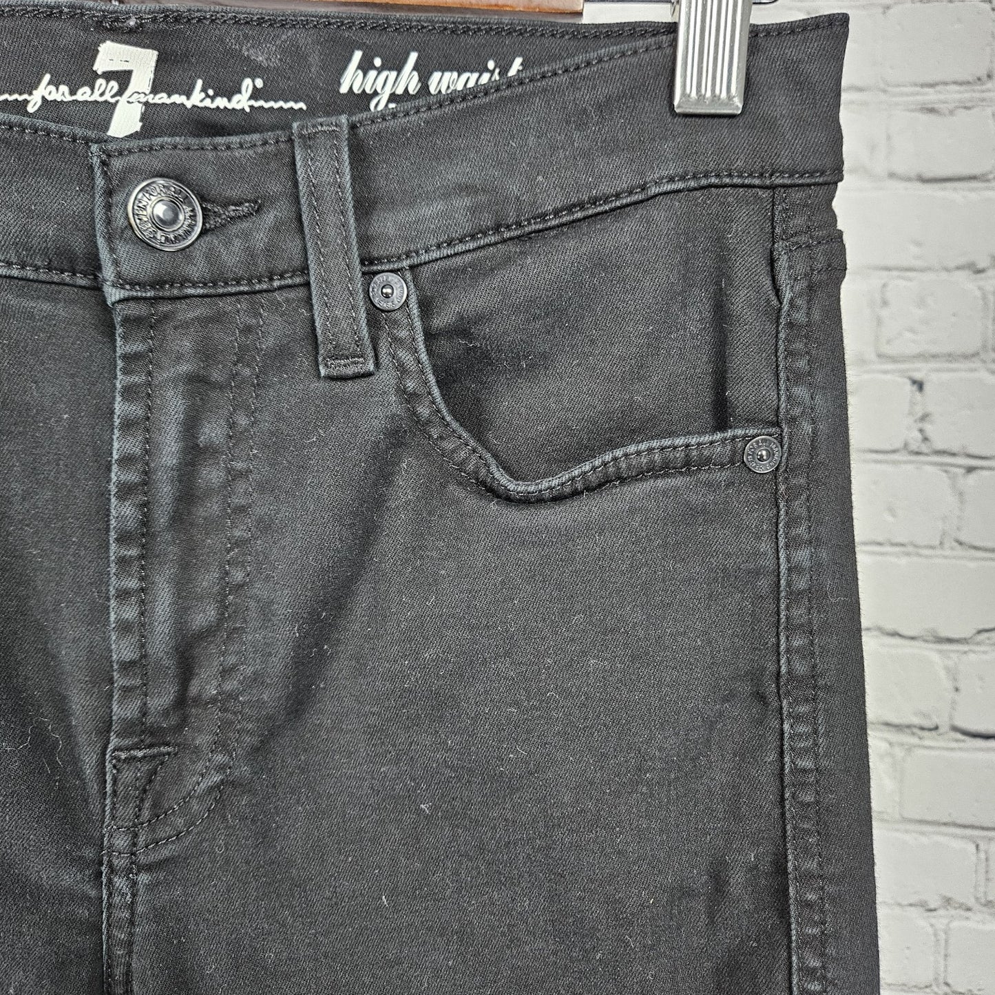 7 For All Mankind Black Denim High Waist Ankle Gwenevere Raw Hem Jeans 27(27x24)