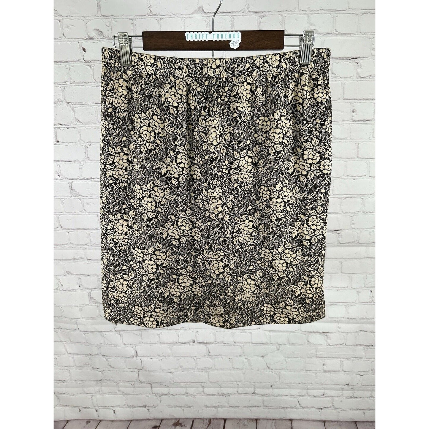 VTG Sandra Salcedo Brown Black Floral Elastic Waist Knee Length Women’s Skirt L