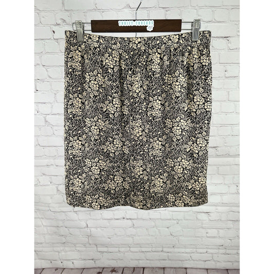 VTG Sandra Salcedo Brown Black Floral Elastic Waist Knee Length Women’s Skirt L