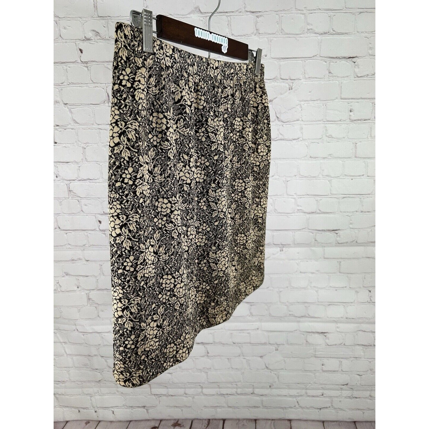 VTG Sandra Salcedo Brown Black Floral Elastic Waist Knee Length Women’s Skirt L