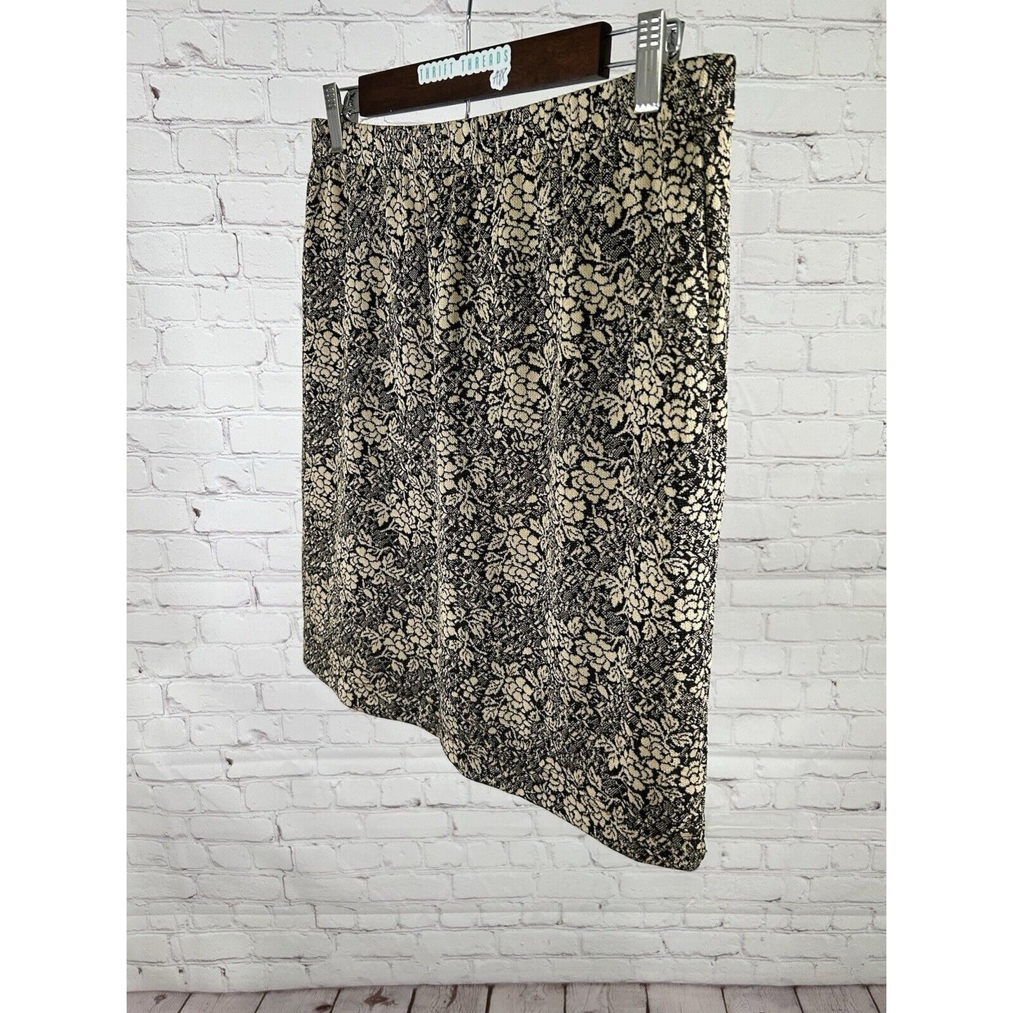 VTG Sandra Salcedo Brown Black Floral Elastic Waist Knee Length Women’s Skirt L