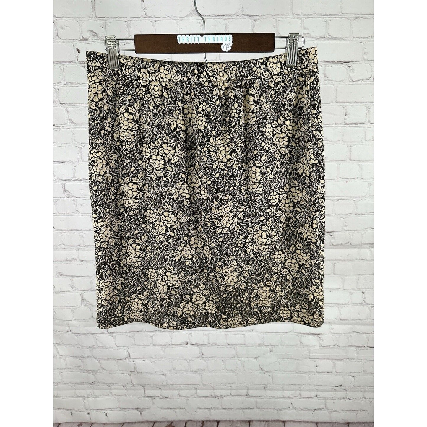 VTG Sandra Salcedo Brown Black Floral Elastic Waist Knee Length Women’s Skirt L