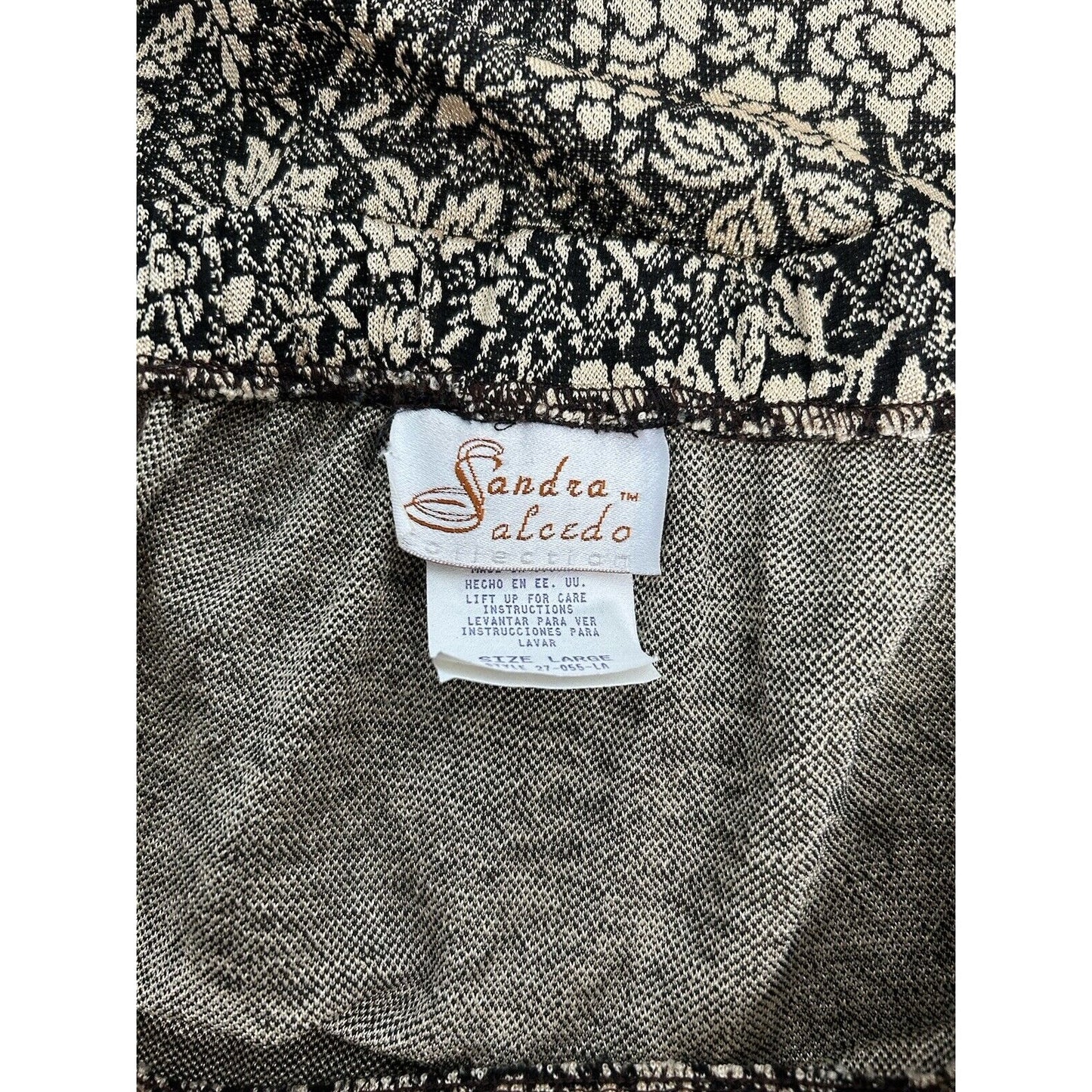 VTG Sandra Salcedo Brown Black Floral Elastic Waist Knee Length Women’s Skirt L