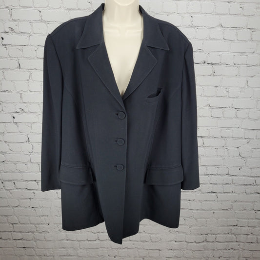 Dana Buchman Black Buttoned Peak Lapel Blazer Suit Formal Jacket Plus Size 22