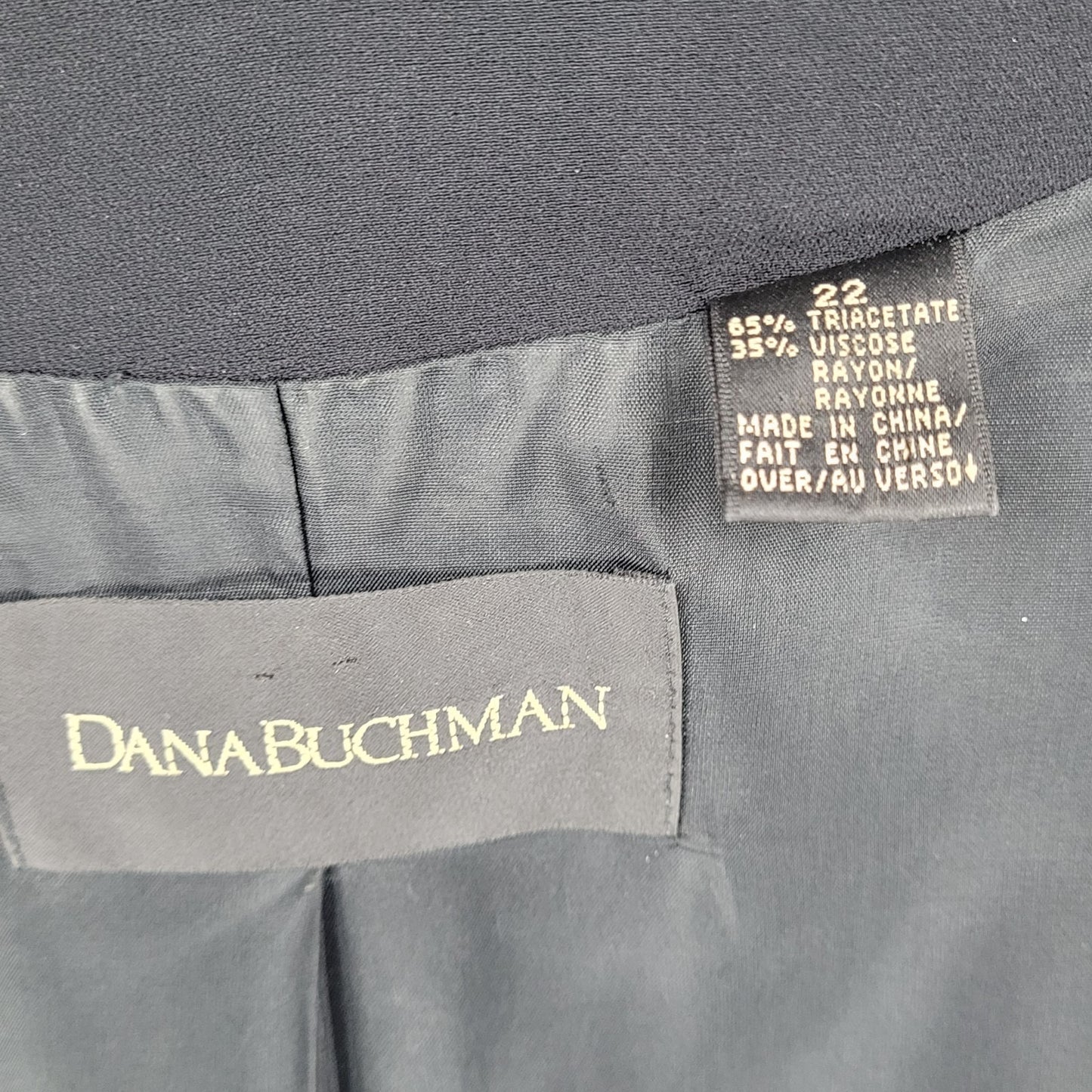 Dana Buchman Black Buttoned Peak Lapel Blazer Suit Formal Jacket Plus Size 22