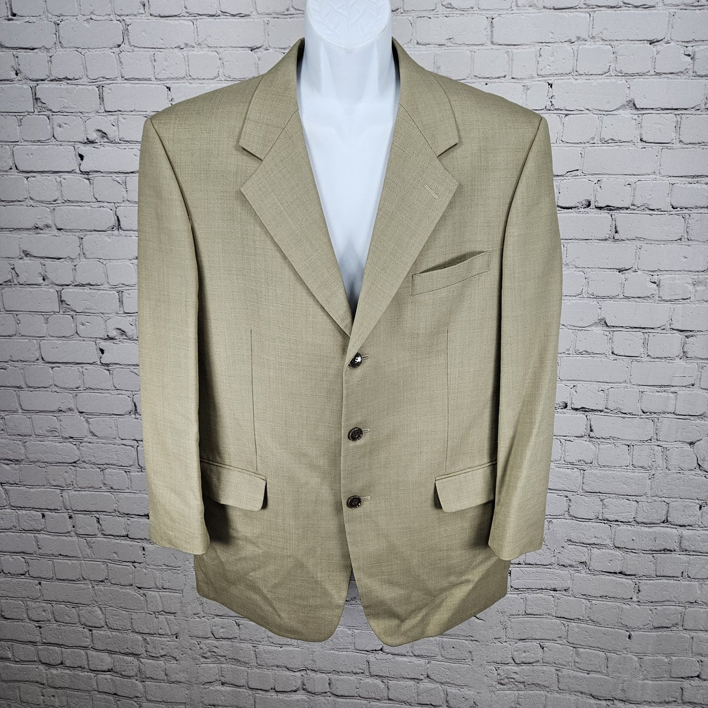 Jones New York Tan Wool Silk Sharkskin 3 Button Ventless Blazer Sport Coat 42R