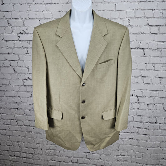 Jones New York Tan Wool Silk Sharkskin 3 Button Ventless Blazer Sport Coat 42R